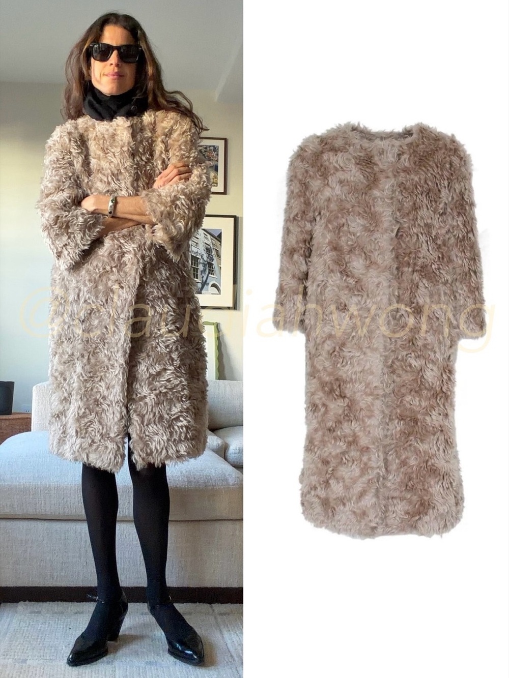 Vintage PRADA F/W 2007 Mohair Faux Fur Collarless Snap Button Coat in Beige
